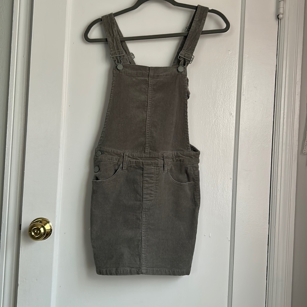 Corduroy grey overall mini dress